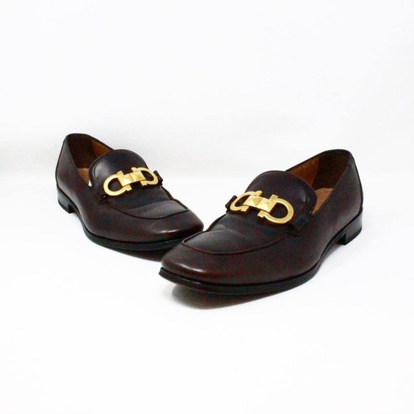 SALVATORE FERRAGAMO #43035 Mens Brown Leather Shoes (US 10.5 EU 41.5)